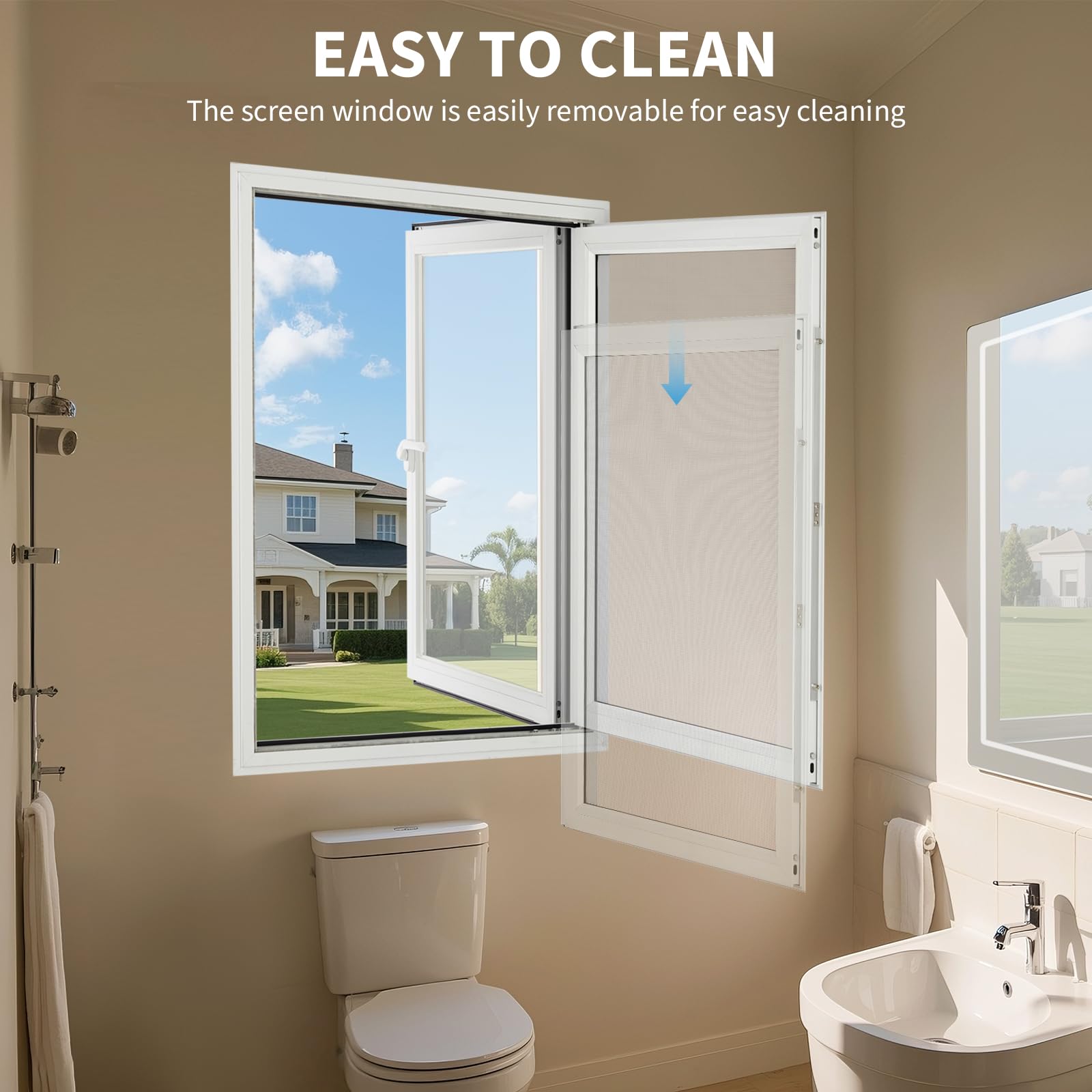 Garvee House Window 31x 40 x 4 Inch , 4 Gear Opening Position Adjustment Roof Window, 5 Mm Reinforced Glass Casement Window with Pull Down Magnetic Mesh, Sliding Window for House