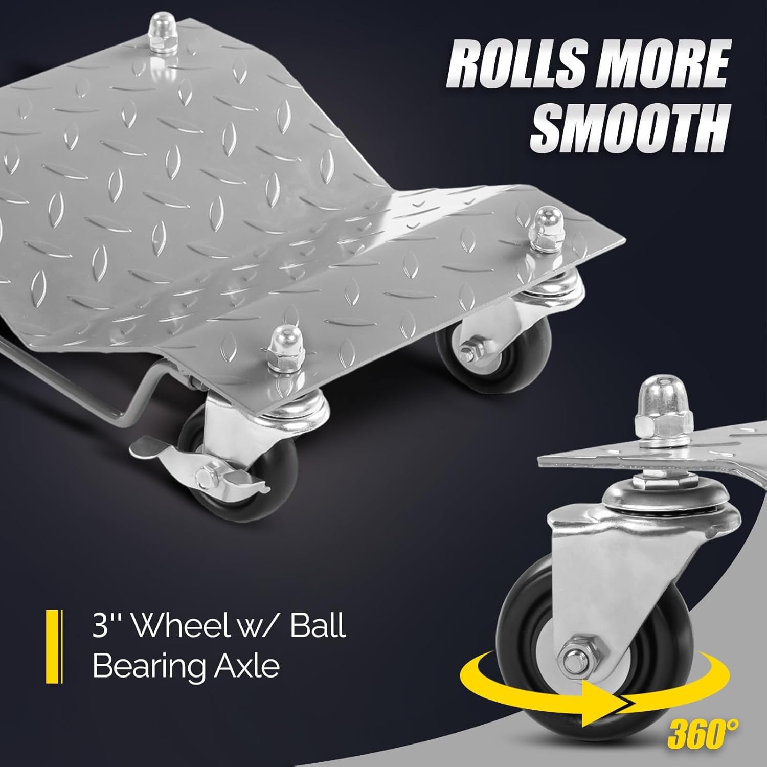 Garvee 4 Items 4 Tire Wheel Dolly Car, Premium Manganese Steel, 6000 Lbs Capacity, Heavy Duty, Antiskid & Recessed Design, 360° Rotatable Wheels, Silver