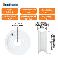 Garvee 4.80-8 Trailer Tire and Wheel Assembly, Heavy-Duty Load Range C 6PR, 8 Inch White Modular Wheel for Utility Boat Camper Trailers, Set of 2