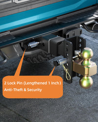 Garvee Adjustable Trailer Hitch Solid Hitch, Fits 2-Inch Receiver, 5-Inch Drop Hitch, Steel Tow Balls 2" & 2-5/16, 12,500 LBS GTW for Heavy Duty Truck, with 2 Locks