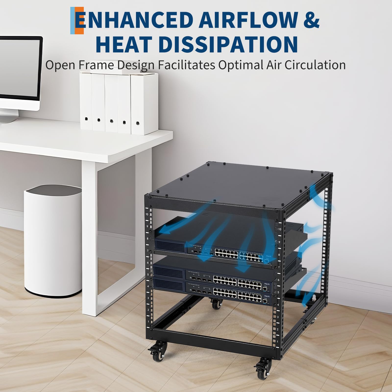 Garvee 10U Open Frame Server Rack, 23''-40'' Adjustable Depth, Wall Mount & Free Standing Network Rack with 4 Lockable Casters & 2pcs 1U Server Rack Shelf, Holds All Your IT/AV Equipment Rack