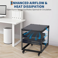 Garvee 10U Open Frame Server Rack, 23''-40'' Adjustable Depth, Wall Mount & Free Standing Network Rack with 4 Lockable Casters & 2pcs 1U Server Rack Shelf, Holds All Your IT/AV Equipment Rack