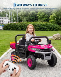 Garvee 12V Kids Ride on Dump Truck with Parent Remote Control, Single Seater Electric Farm Truck for Kids, Powered Dump Bed, Double Opening Doors, Suspension, LED Lights, MP3 & Horn,Rose Red