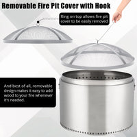 Garvee Fire Pit Spark Screen Cover for Campfires - Easy Lift Stainless Steel, Mesh Protector, Guide Rod Included, Outdoor Patio & Backyard Accessory, Silver，18 * 18 * 5inch