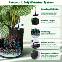 Garvee 14.5 Inch Tall Planters Set of 2 Flower Pots with a Water Level Monitor, Self Watering Insert and Hidden Wheels, Ideal for Living Room, Bedroom Office, Patio, Porch, Garden, Black