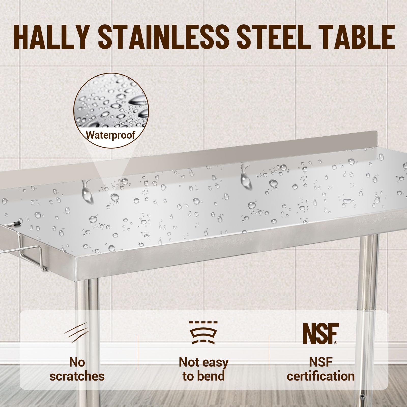 GARVEE 48"L x 24"W x 35"H Stainless Steel Work Table - Heavy-Duty Prep Table with Undershelf, Backsplash, and Garbage Rack for Kitchen and Commercial Use