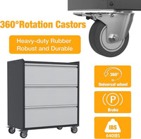 Garvee Metal Storage Cabinet with 3 Drawers, Heavy Duty Rolling Tool Cart, Locking Wheels, Ball Bearing Slides, Steel, Mobile Work Surface, Garage & Workshop