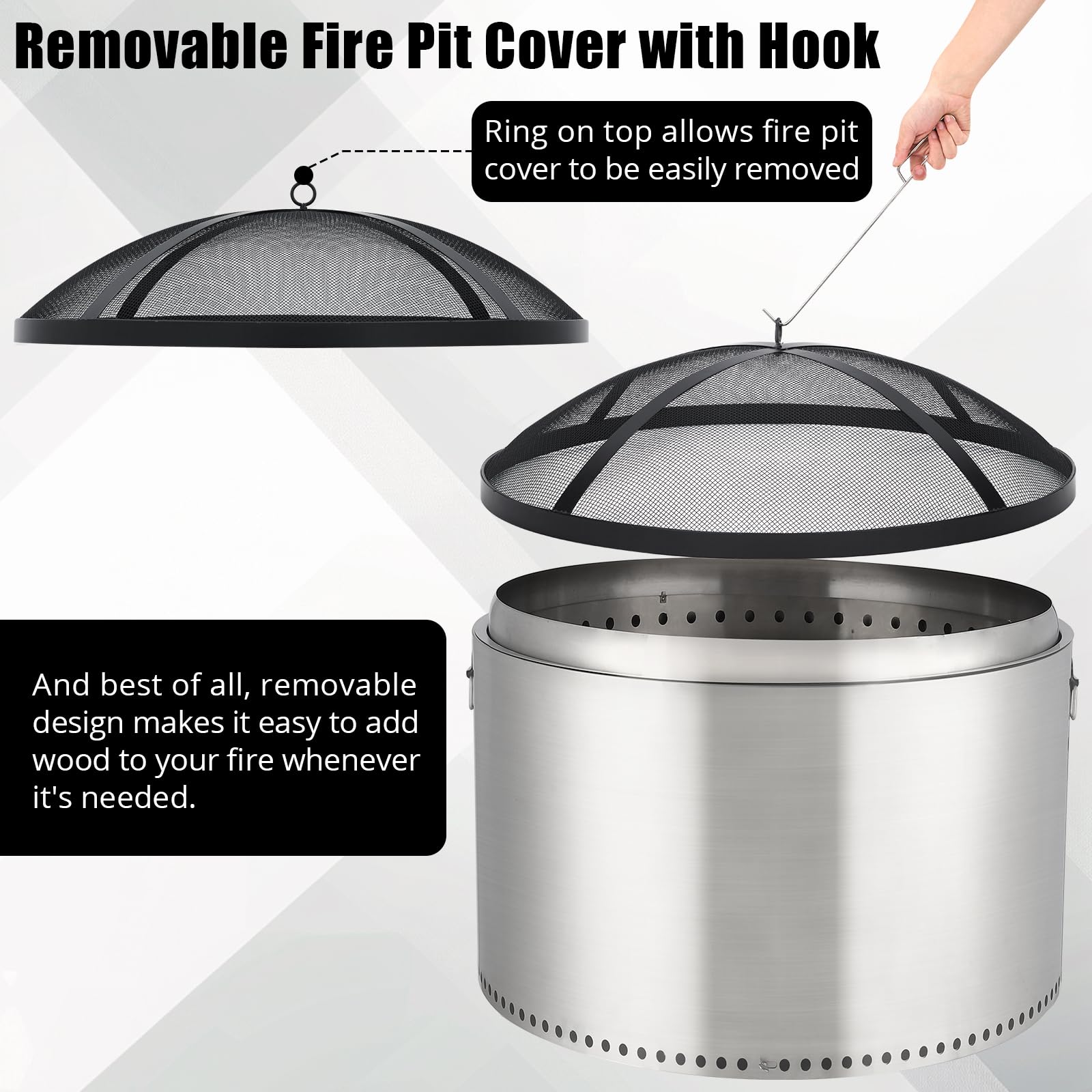 Garvee Fire Pit Spark Screen Cover for Campfires - Easy Lift Stainless Steel, Mesh Protector, Guide Rod Included, Outdoor Patio & Backyard Accessory, Black，36 * 36 * 7inch