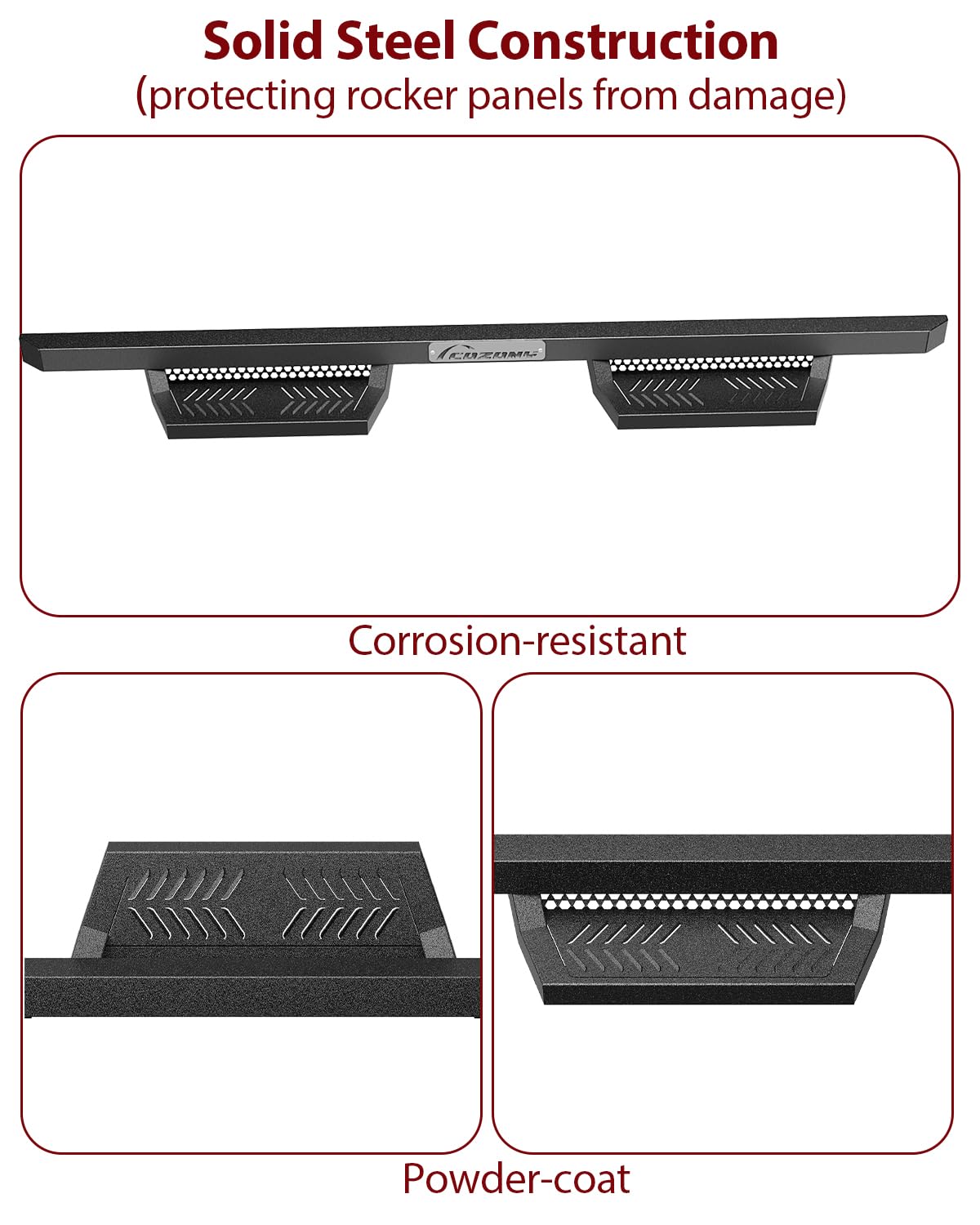 Garvee Running Boards for 2005-2022 Toyota Tacoma Double Cab 450LB Load Capacity Non-Slip Powder Coated Carbon Steel Off-Road Rock Sliders