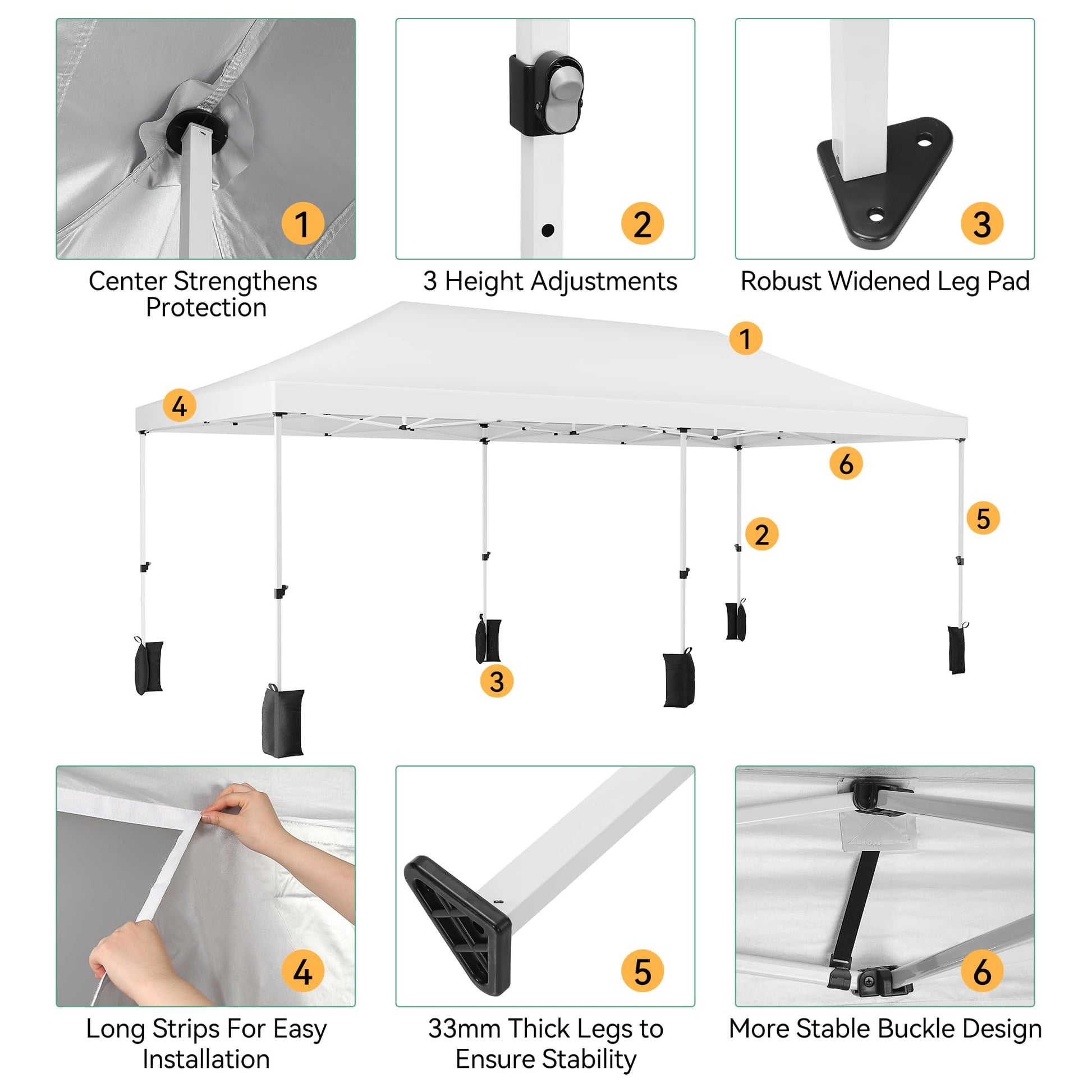 Garvee Upgraded 10x20ft Pop-Up Canopy Tent with 6 Removable Sidewalls - Heavy Duty Commercial Tent for Parties, Roller Bag, Sand Bags & Stakes, White