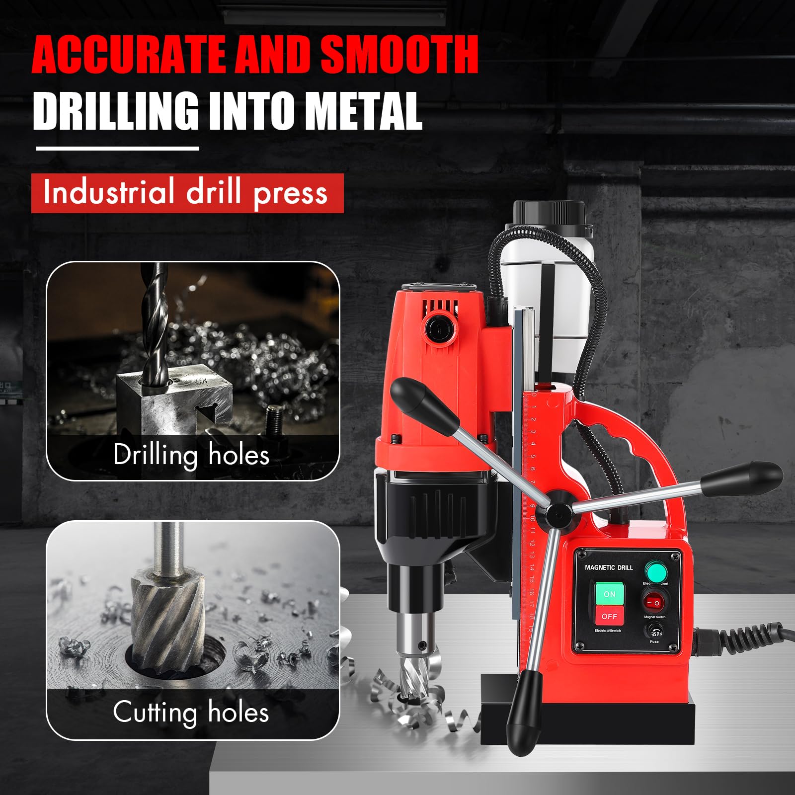 Garvee 1100W Mag Drill Press , 1.57 in Boring Diameter, 580 RPM 2922lbf Magnetic Adhesion for Industrial Home Steel Fabrication
