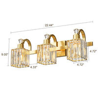 Garvee Bathroom Vanity Light Fixtures Modern Crystal Vanity Light Fixtures Over Mirror，3 Light Modern Crystal Wall Lighting with Square Shade（Gold