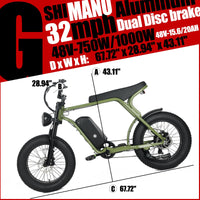 Garvee Electric Mountain Bike for Adults 20" x 4.0 Fat Tire, E-Bike 750W Motor 48V 15.6Ah Removable Battery, Max Speed 40MPH, Shi mano 7-Speed Adult Electric Bicycle for Off-Road Adventures, Green