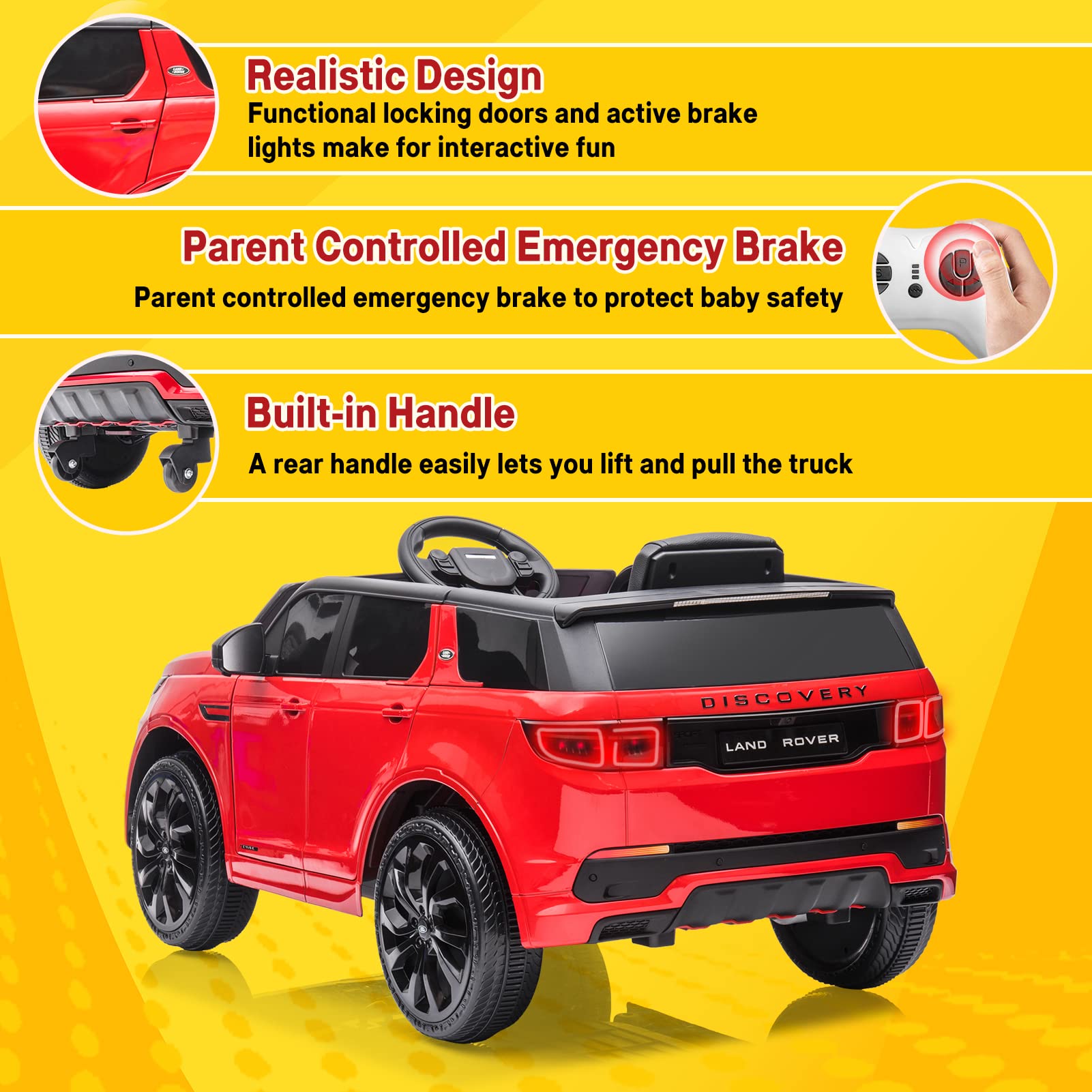 Garvee Ride - P Series: 12V Land Rover mini Kids Ride-On Car: Remote Control, LED Lights, Bluetooth, Music, Radio, Battery Powered, for Ages 3-8 - Red
