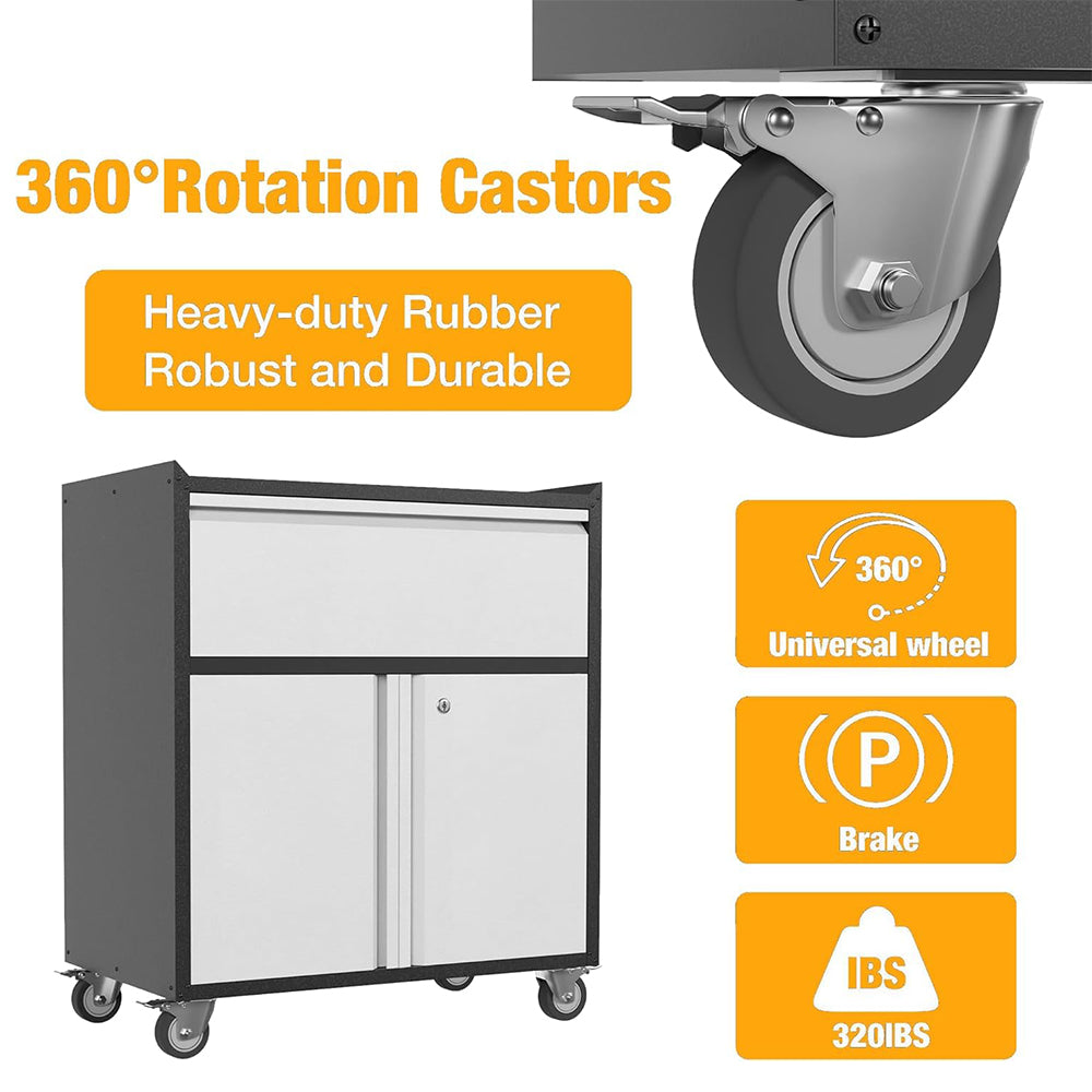 Garvee Storage Cabinet Tool Cart with 1 Drawer - Heavy-Duty Rolling Tool Box with Wheels, Metal Storage Cabinet and Drawers, Perfect for Garage, Warehouse, Workshop, and Repair Shop, Gray