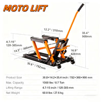Garvee Hydraulic Motorcycle Lift Jack, 1500 Lbs Capacity Scissor Lift Jack with 4 Wheels and Handle, Portable Foot-Operated Hoist Stand Motorcycle Lift Table for ATV, Motorcycle, UTV, Powersports