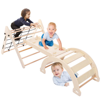 Garvee 3 in 1 Toddler Climbing Set, Jungle Gym for Toddlers - 3PCS Wooden Gym Playset with Triangle Folding Climbing Structure for Indoor Climbing and Sliding Fun