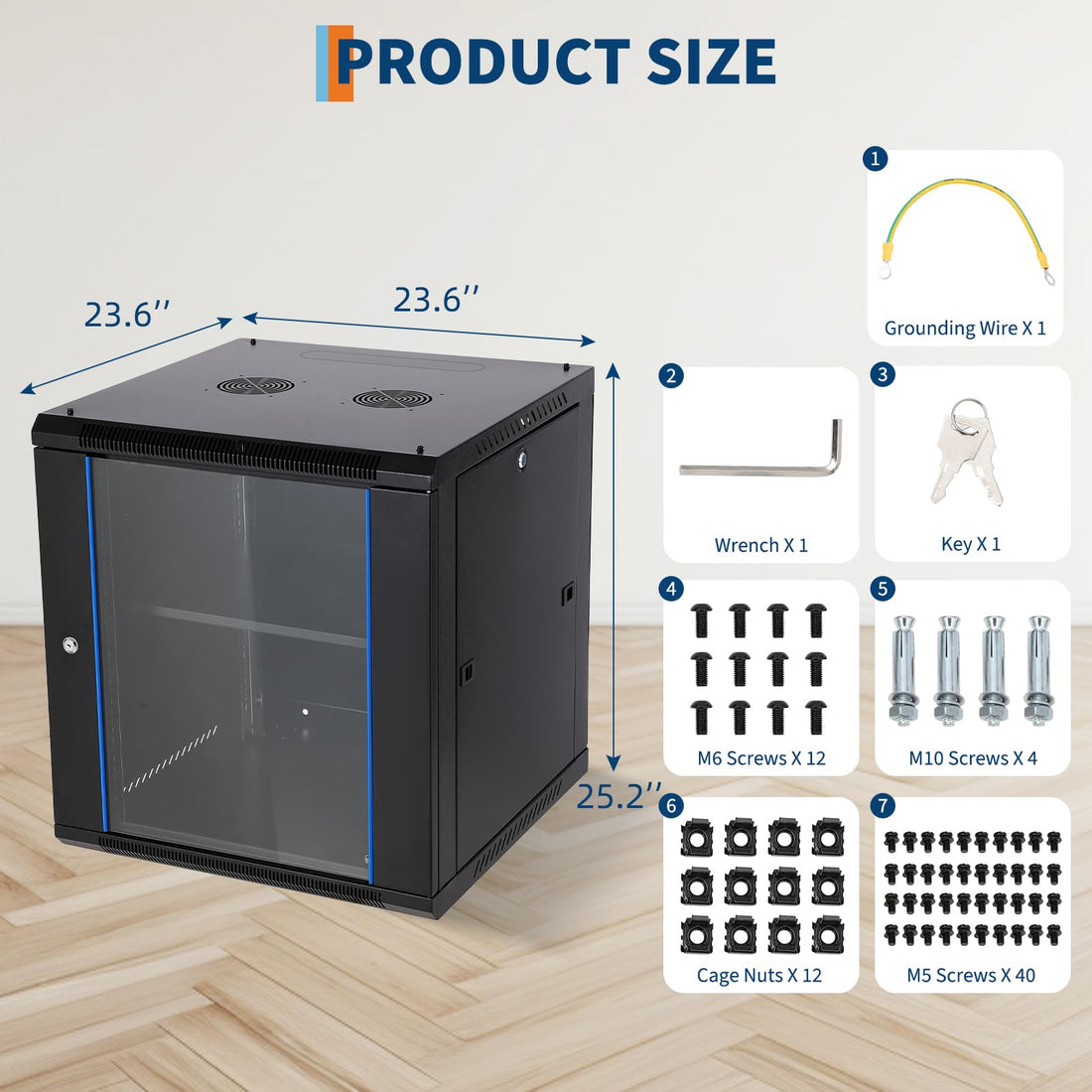 Garvee 12U Wall Mount Network Cabinet - 23.6" Deep Server Rack Enclosure with Locking Glass Door & Removable Side Panels, IT/AV Equipment Rack for Secure Data and Audio-Visual Installations
