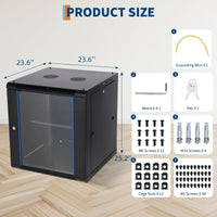 Garvee 12U Wall Mount Network Cabinet - 23.6" Deep Server Rack Enclosure with Locking Glass Door & Removable Side Panels, IT/AV Equipment Rack for Secure Data and Audio-Visual Installations