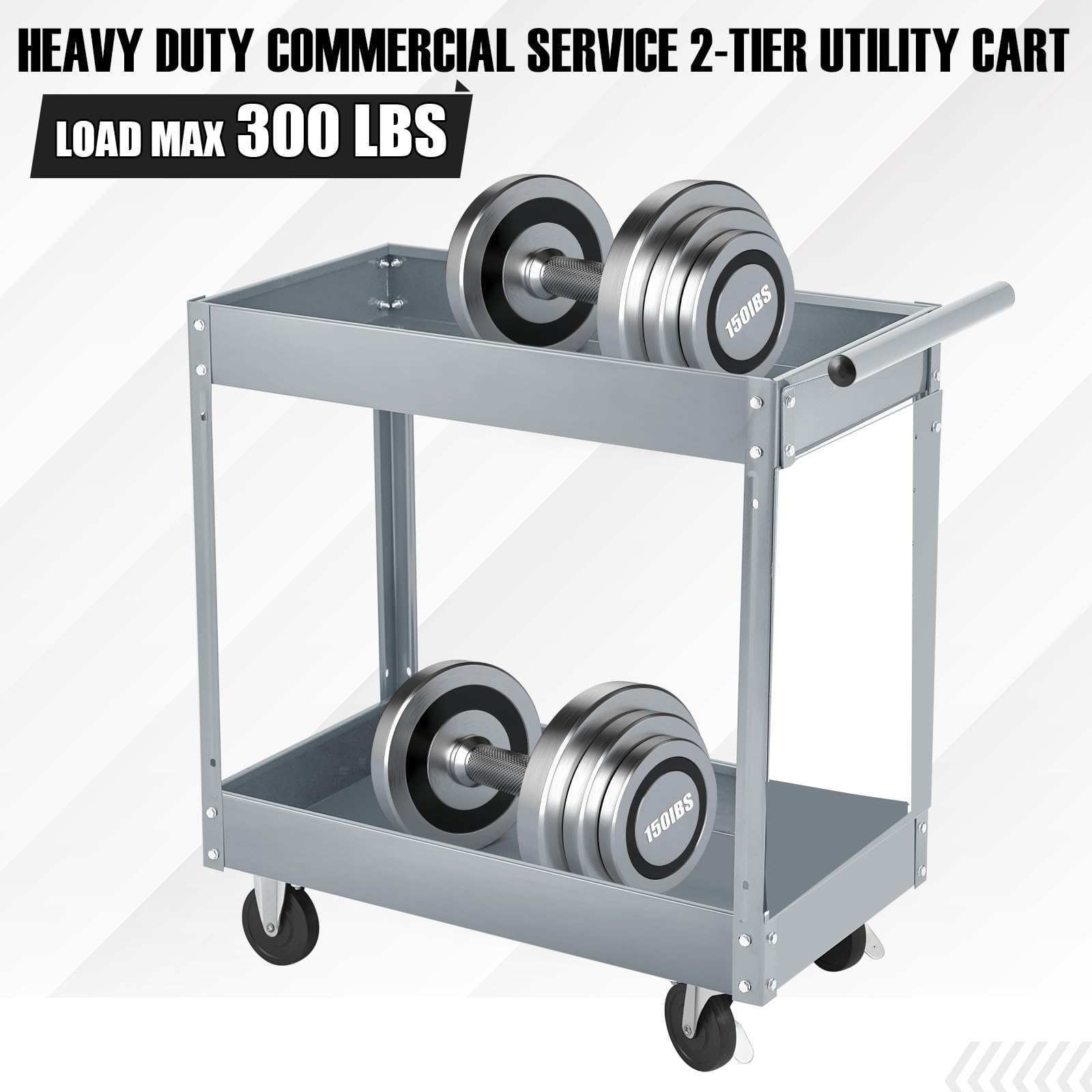 Garvee 2 Tier Rolling Tool Cart,330 Lbs Metal Heavy Duty Utility Cart On Wheels,2 Shelf Steel Utility Cart, Tool Storage Organizer for Mechanic, Garage, Workshop, Warehouse & Repair Shop