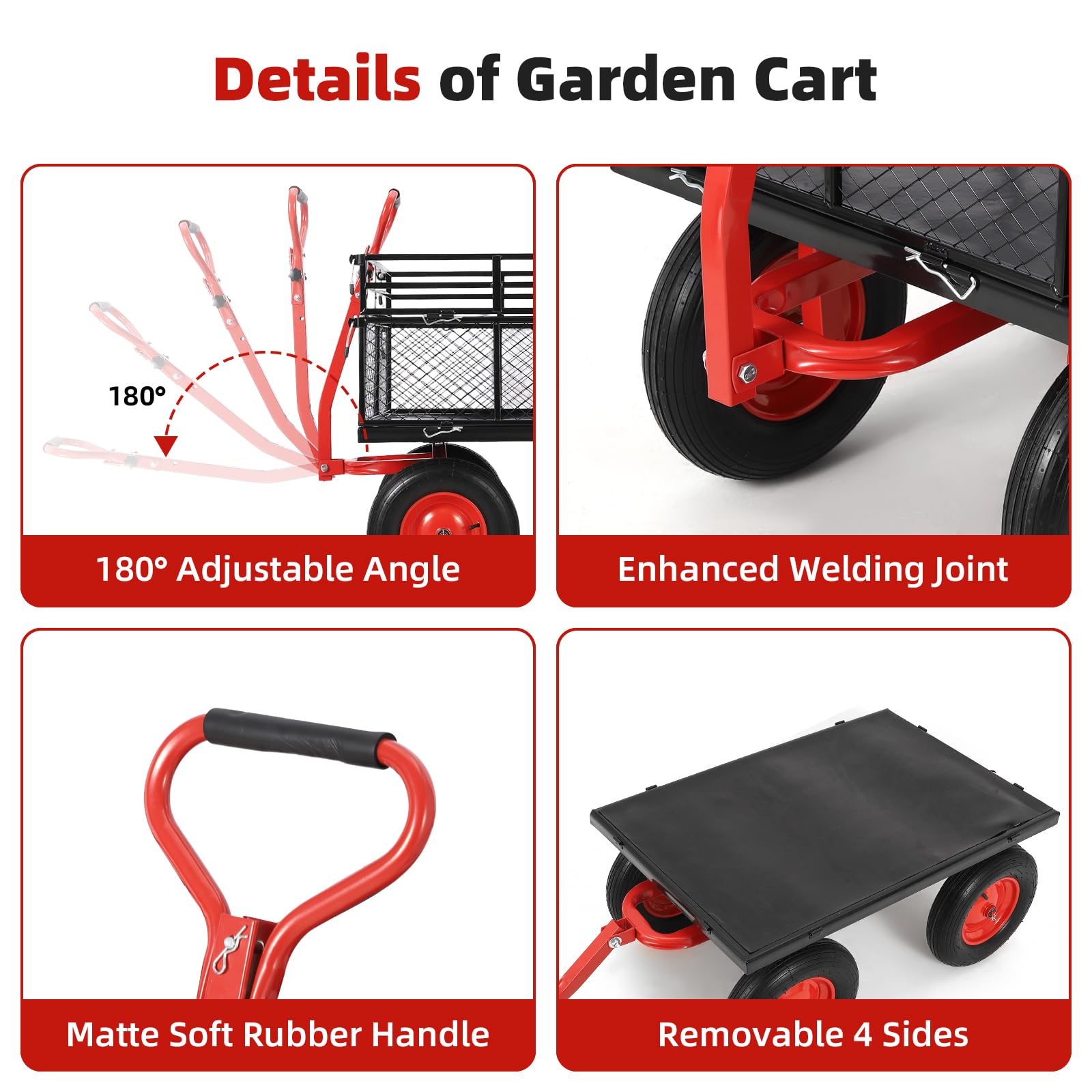 Garvee 1400lbs Steel Garden Cart - Heavy Duty Yard & Garden Wagon with Removable Mesh Sides, 2-in-1 Rotating Handle & 16" All-Terrain Wheels for Farm & Yard