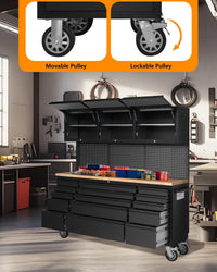 Garvee 15-Drawer Large Rolling Tool Chest, 72" x 20" Mobile Tool Storage Cabinet with 3 Up Top Cabinet & Pegboard, Wheels, Garage Tool Box Organizer with Anti-Slip Liner for Warehouse, Repair Shop
