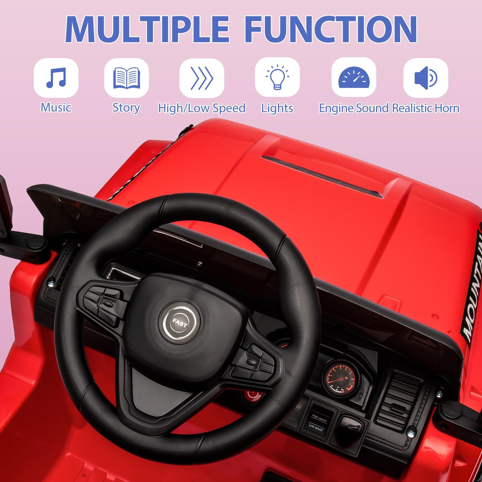 Garvee Ride - P Series: 12V Kids Ride-On Truck For Age 3+, Remote Control, LED, Music, 3 Speeds - Red