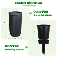 Garvee 31" Tall Black Planter with Water Level Monitor, Self-Watering System & Wheels - Medium Flower Pot for Living Room, Office, Patio & Garden