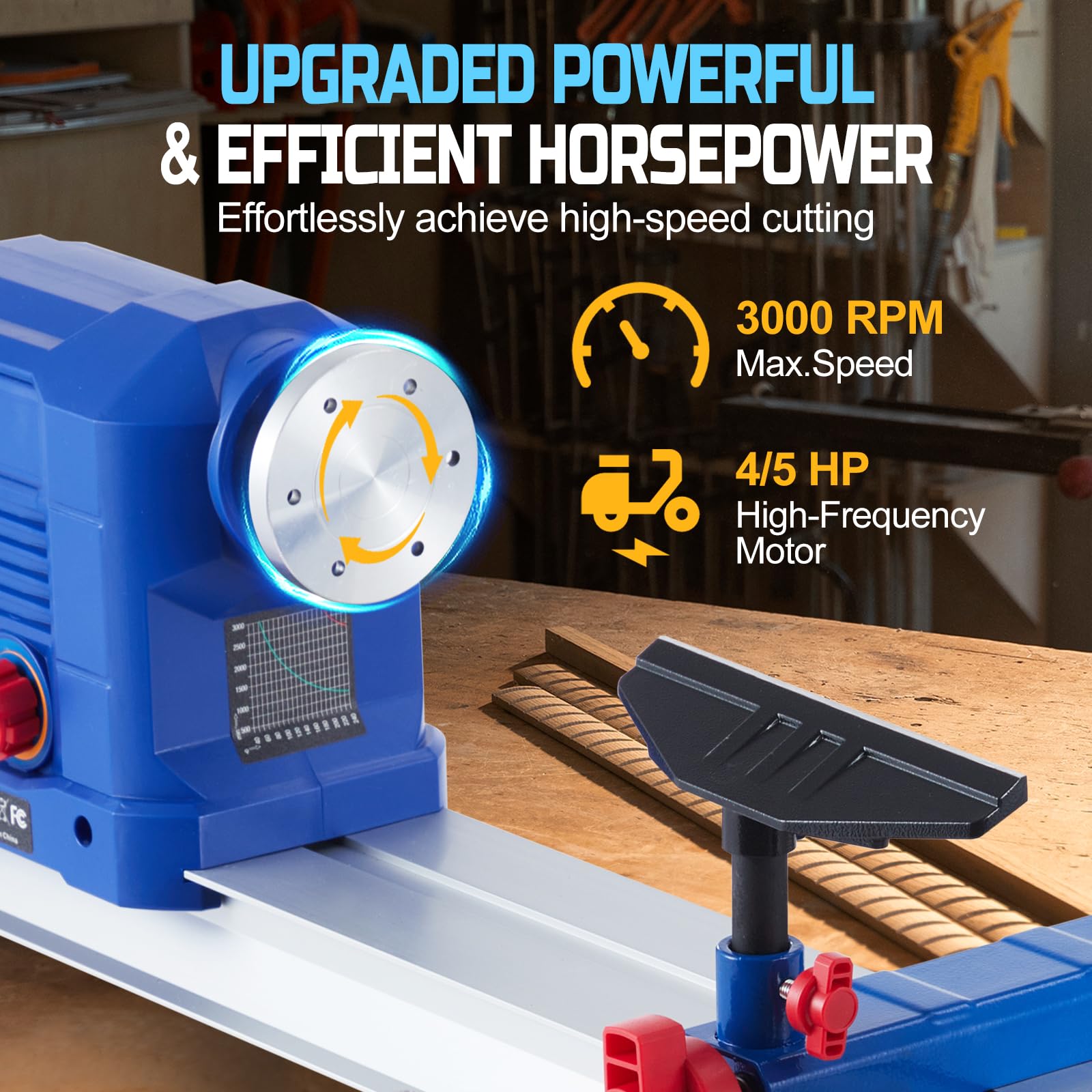 Garvee Wood Lathe, 10" x 24" Benchtop Wood Lathe Machine 0.8 HP 600W Infinitely Variable Speed 800-3000 RPM, Wood Turning Lathe Machine with Wrench & 2 Chisels for Woodworking, Woodturning