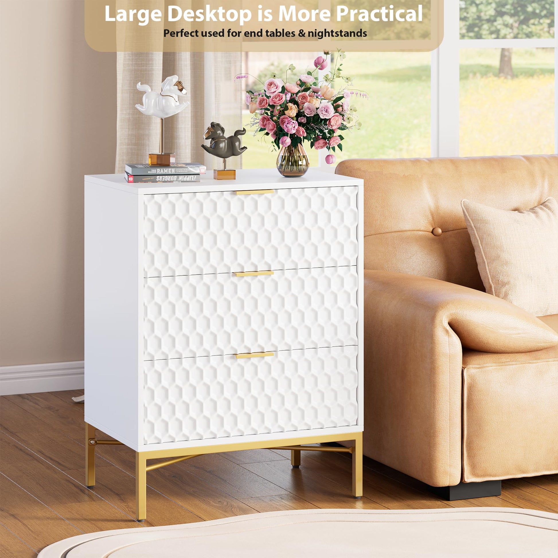 Garvee White 3 Drawer Dresser for Bedroom, Simply Modern Chest of Drawers for Closet with Wide Top, Wooden Dresser with Deep Drawers, Nightstand for Living Room, Hallway, Kids Room