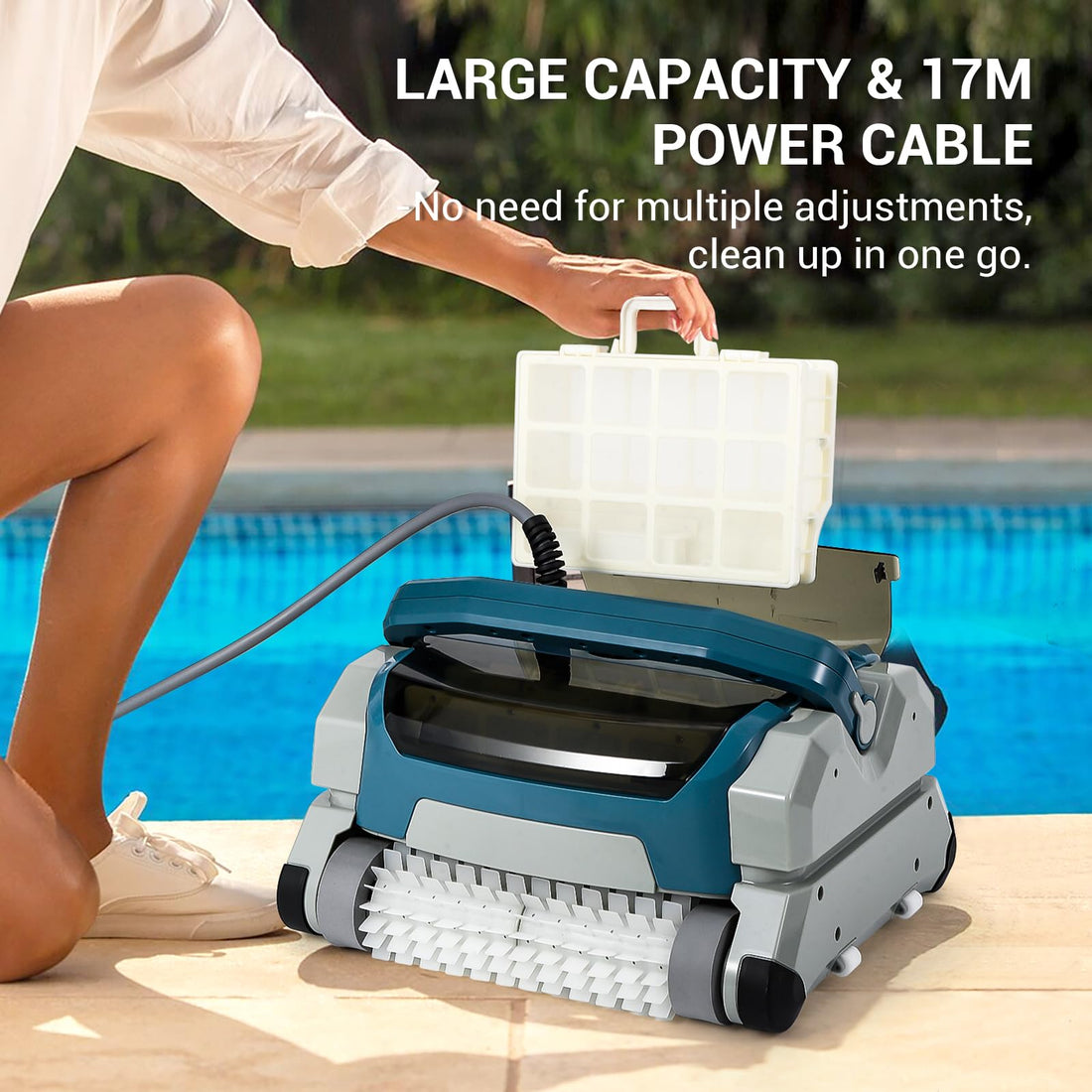 Garvee Automatic Robotic Pool Vacuum Cleaner Cordless - 3Hr Fast Charge, Top Loading Basket, Smart Navigation & Wall Climbing Brush for Above/In-Ground Pools