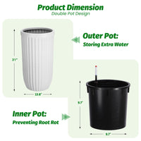 Garvee 31" Tall White Planter with Water Level Monitor, Self-Watering System & Wheels - Medium Flower Pot for Living Room, Office, Patio & Garden