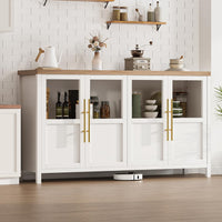Garvee Sideboard Buffet Cabinet with 4 Glass Doors, 55" Large Buffet Cabinet with Storage, Modern Farmhouse Storage Cabinet Table for Kitchen Dining Room, Living Room , White