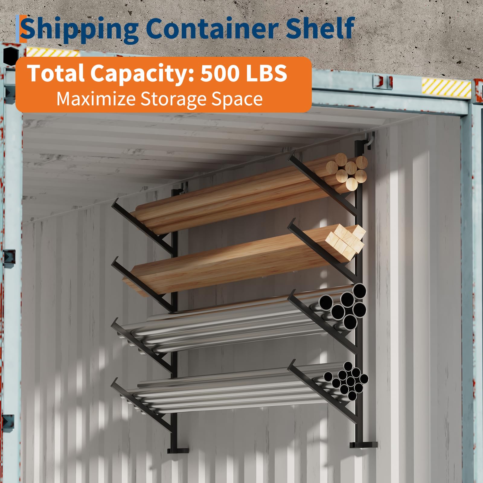 Garvee 4 Pack Shipping Container Pipe Rack, 4-Tier Heavy-Duty Container Shelving Brackets, No-Drill Installation, Vertical Storage, 400 LB Capacity, Black