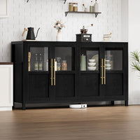 Garvee Sideboard Buffet Cabinet with 4 Glass Doors, 55" Large Buffet Cabinet with Storage, Modern Farmhouse Storage Cabinet Table for Kitchen Dining Room, Living Room, Black