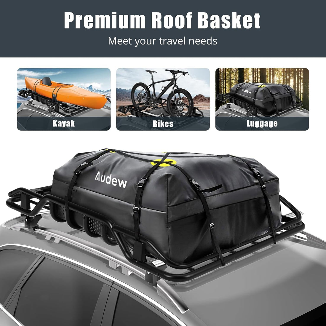 Garvee 50"x38"x6.3" Rooftop Cargo Basket, 165 lbs Capacity Lightweight Anti-Rust Roof Rack for SUVs, Cars & Trucks