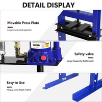 Garvee 6-Ton Shop Press with Pressure Gauge, Adjustable H-Frame Hydraulic Floor Press with Stamping Plates for Bending, Straightening, Pressing Parts, and Installing Bearings & U-Joints, Blue