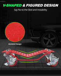 Garvee Car Dolly [Set of 2, 3000 Lbs Capacity], Heavy-Duty Carbon Steel Wheel Dollies with Anti-Skid Plate & 360° Rotatable Wheels, Red