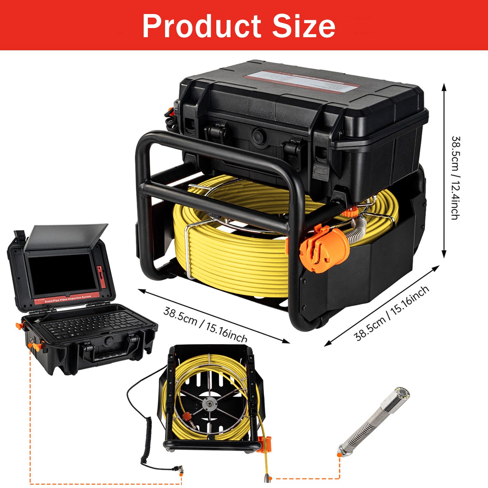 Garvee Sewer Camera 100ft Pipeline Inspection with DVR, Self-Leveling, IP68 Waterproof Aluminum, 12 LED Lights, 10.1" HD Display for Drains & Sewers