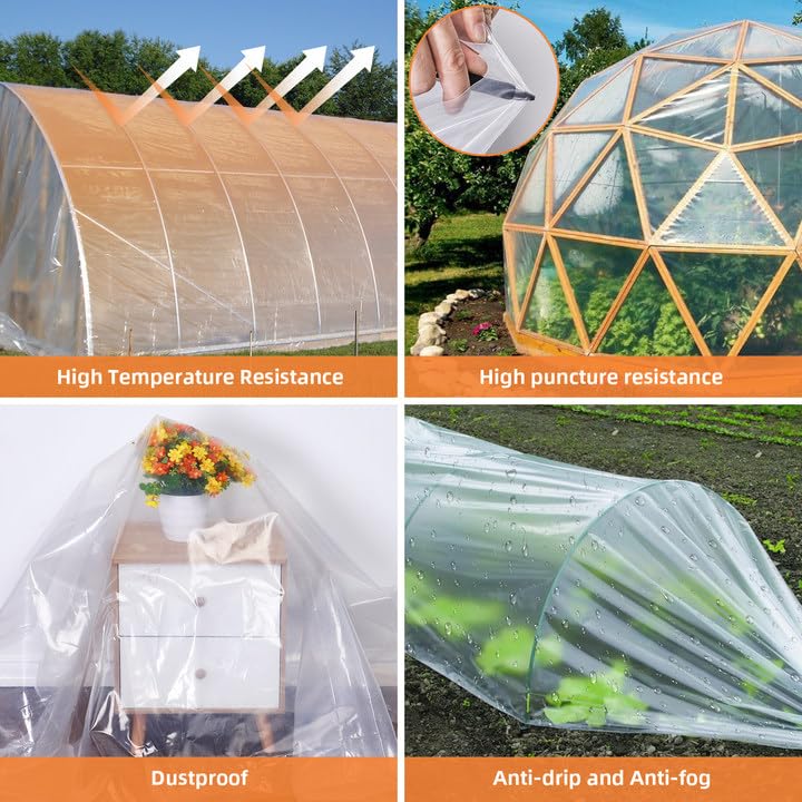 Garvee Greenhouse Plastic Sheeting Film Cover 25FT x 40FT, Polyethylene Greenhouse Film 6 Mil Heavy Duty,Plastic Sheeting UV Resistant for Farm, Garden, Windproof Frost& Dust Proof