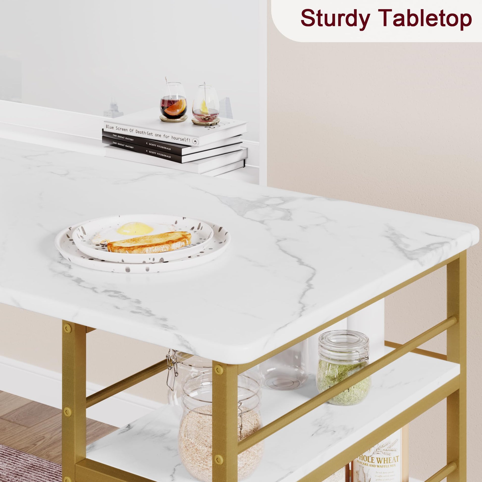 Garvee Dining Table Set for 2, Kitchen Table Set, Dining Room Table Set with 2 Velvet Upholstered Bar Chairs, 3 Piece Counter Height Table Set for Small Space, Apartment, White