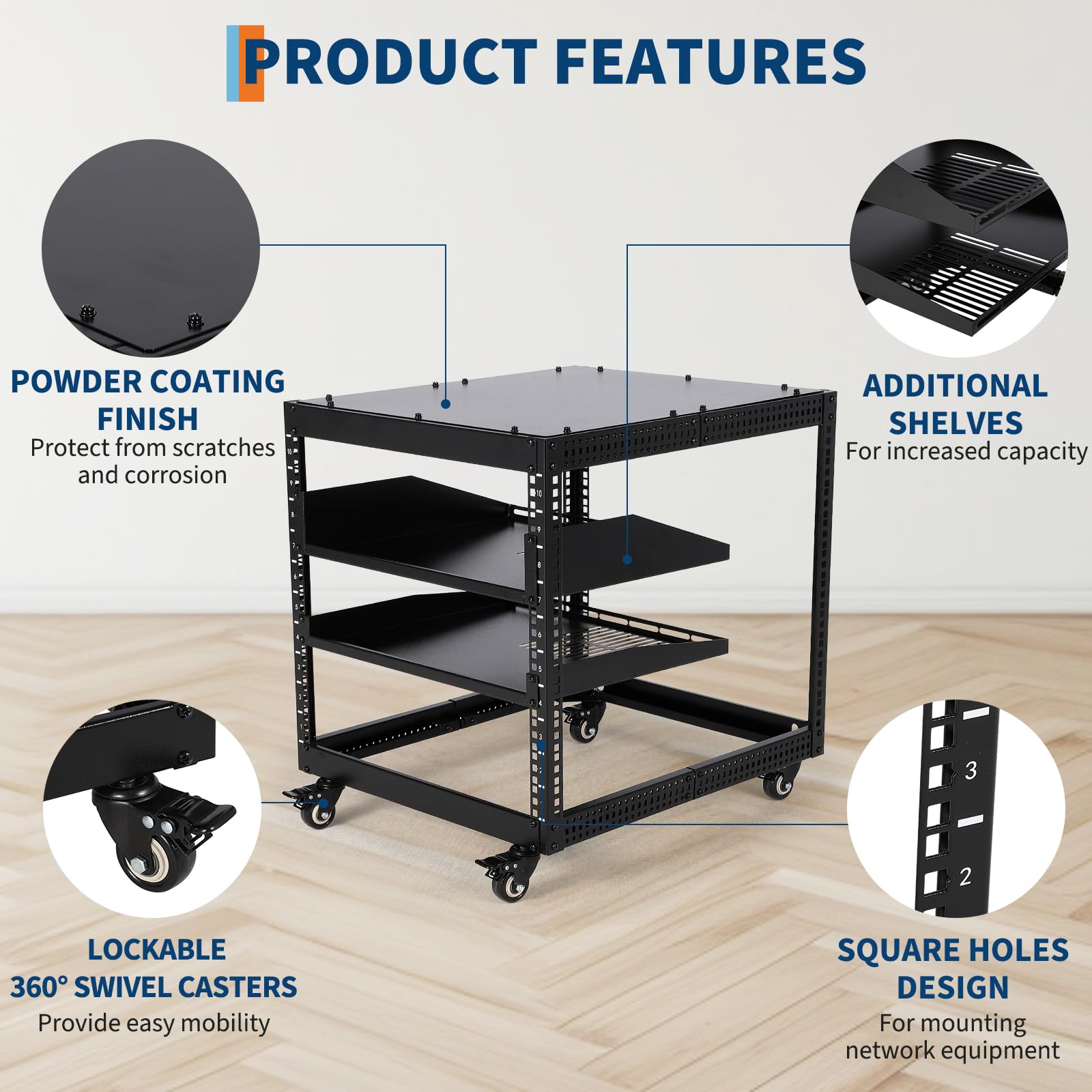 Garvee 10U Open Frame Server Rack, 23''-40'' Adjustable Depth, Wall Mount & Free Standing Network Rack with 4 Lockable Casters & 2pcs 1U Server Rack Shelf, Holds All Your IT/AV Equipment Rack