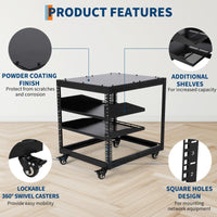 Garvee 10U Open Frame Server Rack, 23''-40'' Adjustable Depth, Wall Mount & Free Standing Network Rack with 4 Lockable Casters & 2pcs 1U Server Rack Shelf, Holds All Your IT/AV Equipment Rack