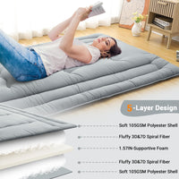 Garvee Futon Mattress Twin Size, Japanese Floor Mattress Foldable Tatami Mat, Roll Up Floor Bed Mattress Kids Floor Play Mat, Japanese Floor Bed for Dorm House Guest, Light Grey