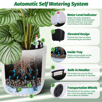 Garvee 14.5 Inch Tall Planters Set of 2 Flower Pots with a Water Level Monitor, Self Watering Insert and Hidden Wheels, Ideal for Living Room, Bedroom Office, Patio, Porch, Garden, White