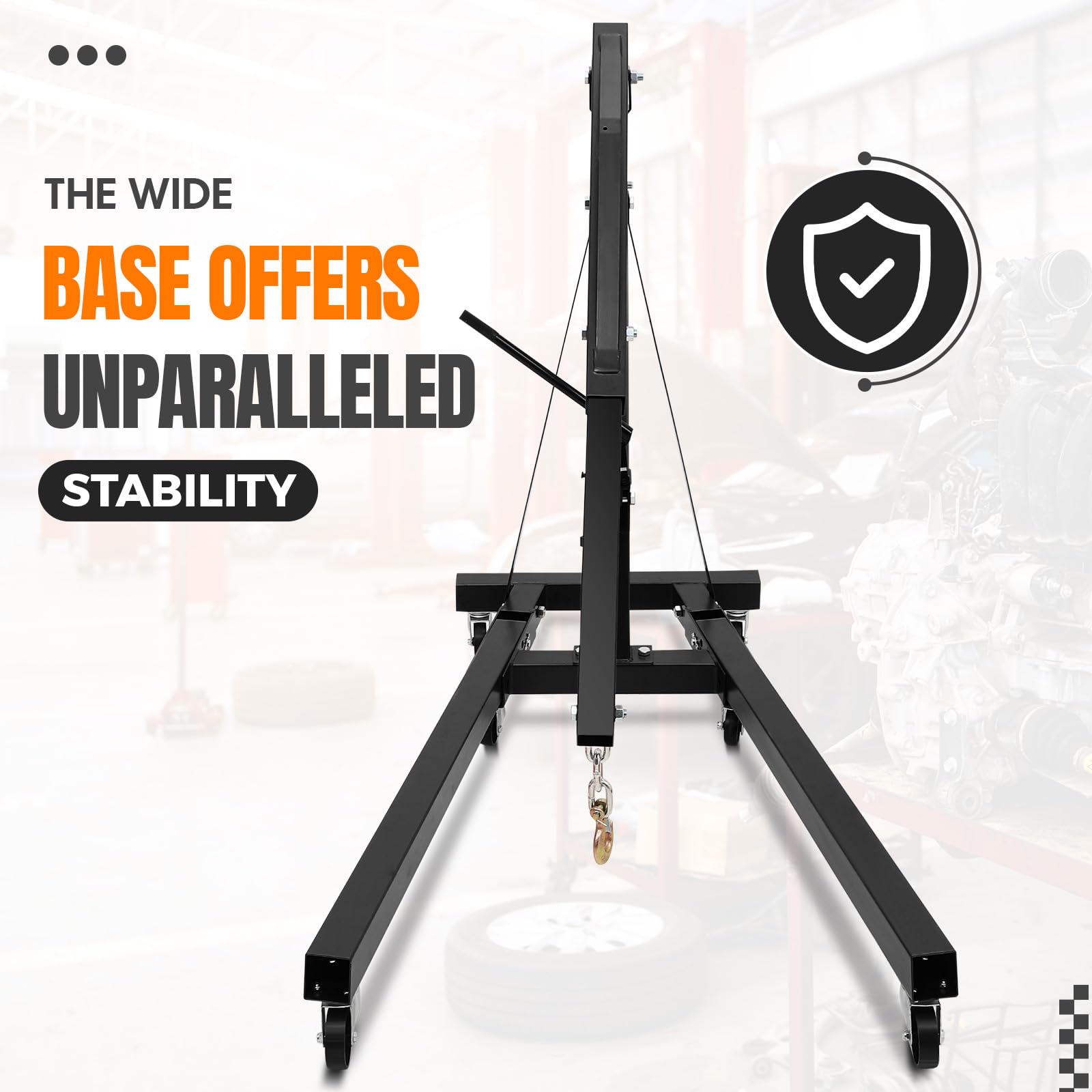 Garvee 4400 lbs Engine Hoist, 2-Ton Heavy-Duty Folding Cherry Picker Hydraulic Shop Crane with 6 Casters for Garage, Workshop, and Warehouse, Black