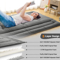 Garvee Futon Mattress Full Size, Foldable Sleeping Mattress Tatami Mattress for Adults, Roll Up Japanese Style Floor Bed Dormitory Floor Mattress for Rv Travel Camping, Dark Grey