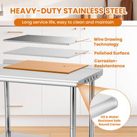 Garvee 36"L x 24"W x 35"H Stainless Steel Table for Prep & Work with Backsplash, Commercial Metal Kitchen Prep Table with Hooks and Adjustable Shelf, Heavy Duty Table for Home Garage Restaurant