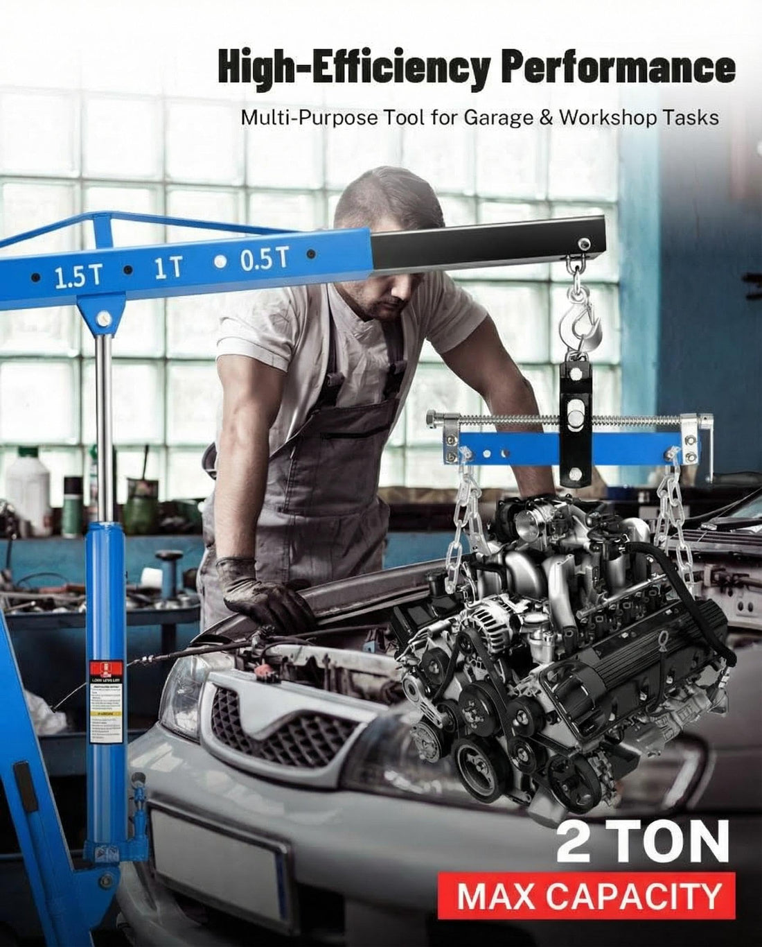 Garvee 2 Ton Engine Hoist Cherry Picker 4400 Lbs Capacity Foldable Steel Frame 6 Casters Hydraulic Portable for Trucks & Boats