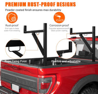 Garvee Truck Ladder Rack Extendable 19-34in Adjustable Height 44.5-49.5in Steel Heavy Duty Rust-Proof Powder Coated for Kayak Surfboard Lumber
